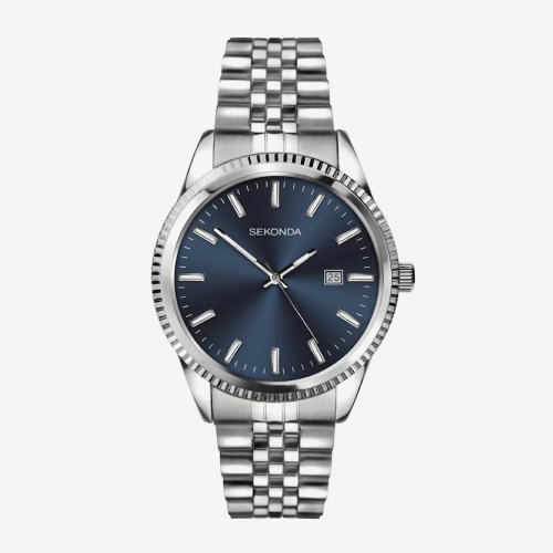 Sekonda King Men's Blue Dial Silver Tone Stainless Steel Bracelet Watch