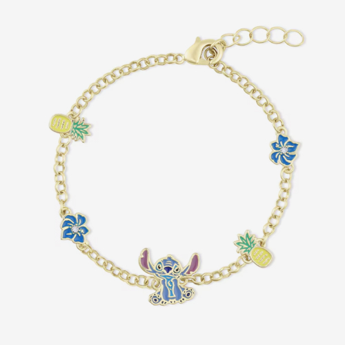 Disney Stitch Pineapple And Flower Golden Bracelet