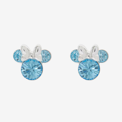 Disney Minnie Mouse Silver Plated March Birthstone Stud Earrings