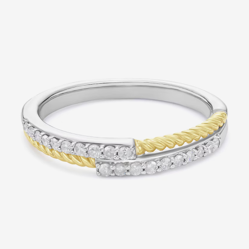 9ct Yellow Gold & Sterling Silver Textured Eternity 0.15ct Diamond Ring