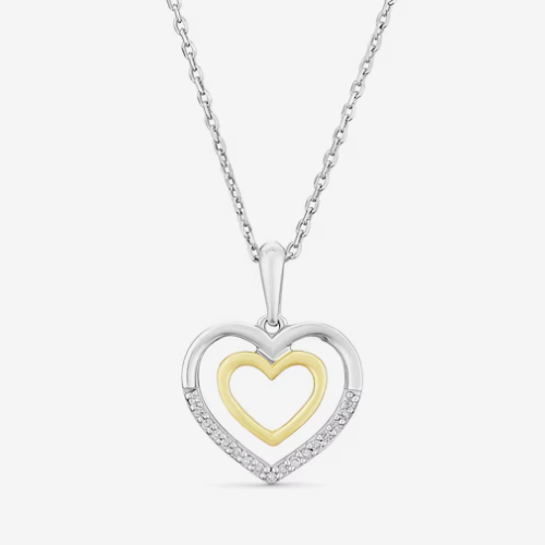 Sterling Silver and 9ct Yellow Gold Two Colour Diamond Heart Necklace