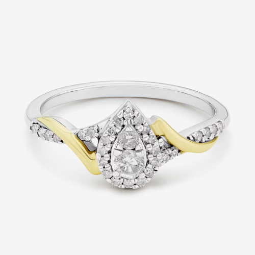 9ct Yellow Gold & Sterling Silver Pear Cluster 0.25ct Diamond Ring