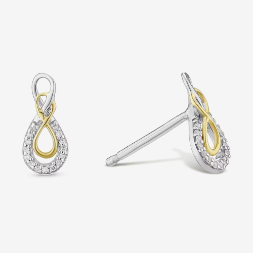 Sterling Silver and 9ct Yellow Gold Two Colour Loop Diamond Stud Earrings
