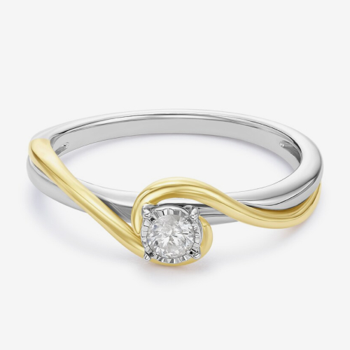 9ct Yellow Gold & Sterling Silver Twist Solitaire 0.10ct Diamond Ring