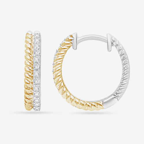 Sterling Silver 18ct Gold Vermeil Two Tone Dual Row Twist 0.15ct Diamond Hoop Earrings