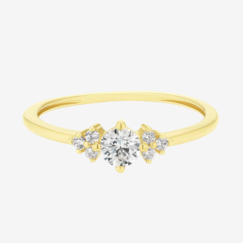 Yellow Gold Plated Sterling Silver Delicate Cubic Zirconia Trilogy Ring
