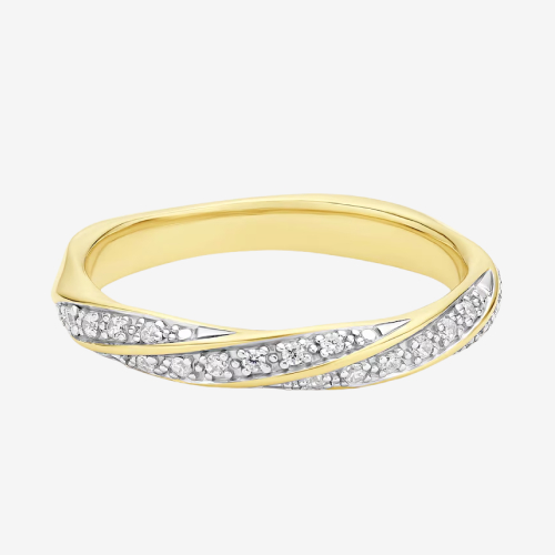 Yellow Gold Plated Sterling Silver Cubic Zirconia Twist Eternity Ring