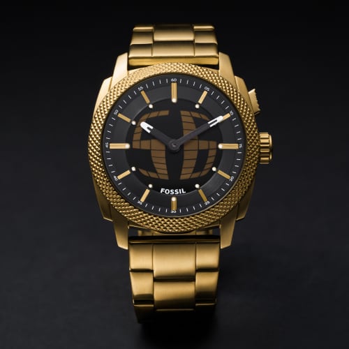 Fossil Men's Machine Big Tic Black Dial Golden Stainless Steel Bracelet Watch
