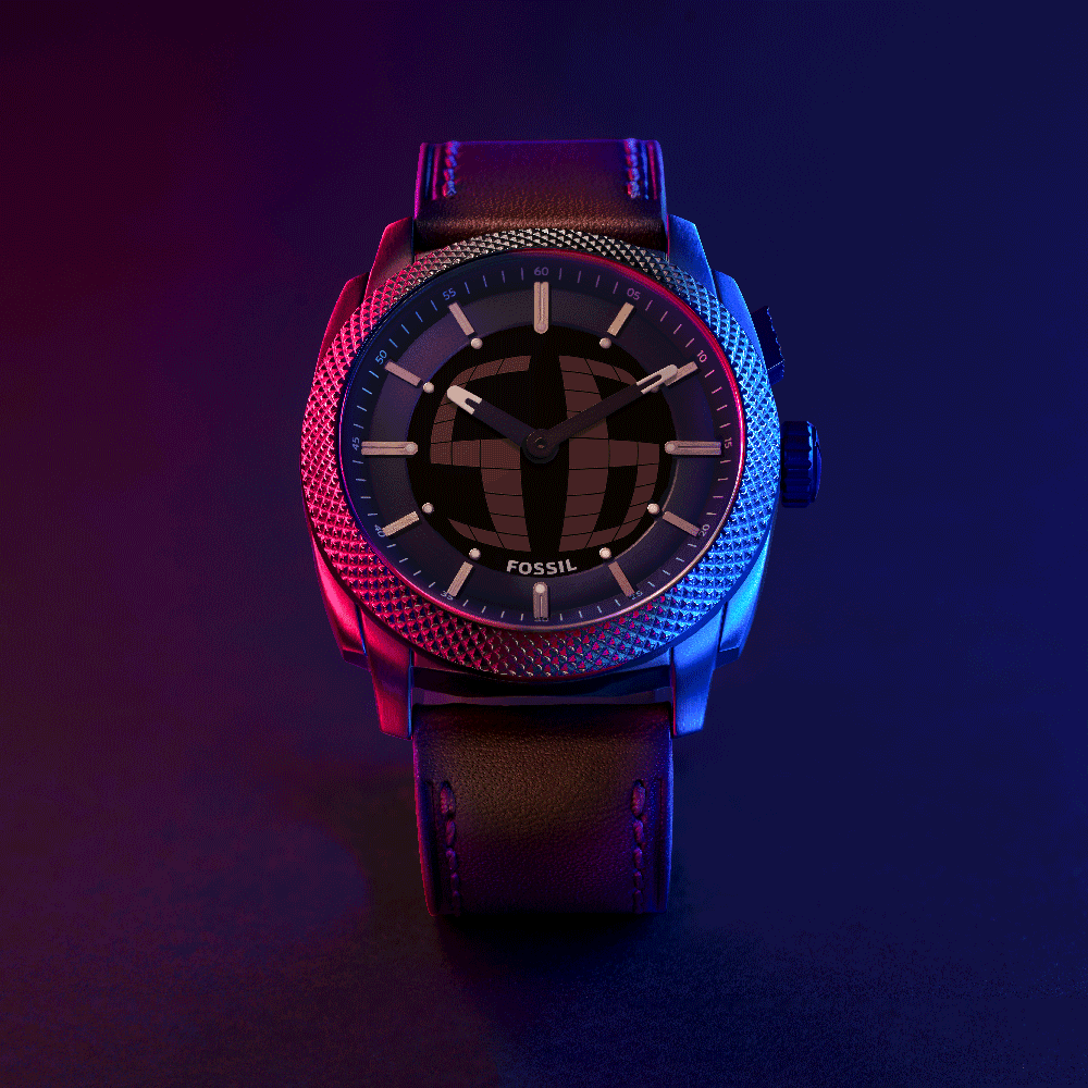 Fossil Men's Machine Big Tic Black Dial Brown Leather Strap Watch