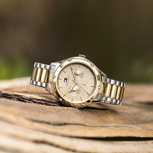 Tommy Hilfiger Ladies' Stone Set Bezel Gold Tone Mesh Strap Watch