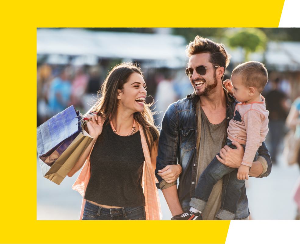 Family Laughing & Shopping
