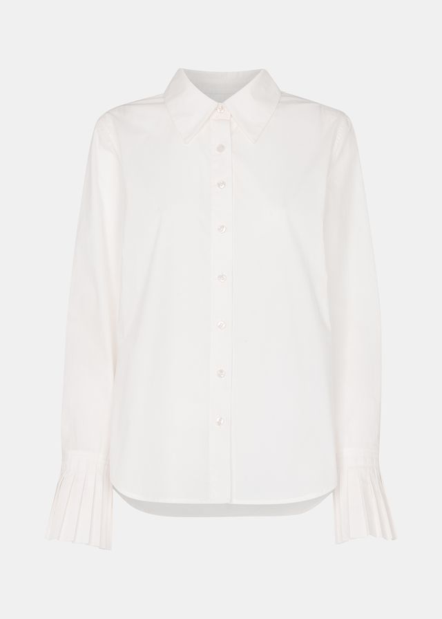 White Marcy Pleated Cuff Shirt