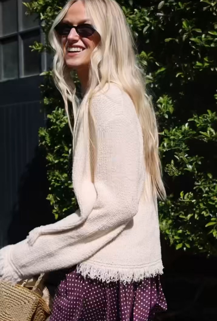 Ivory Cotton Boucle Fringe Cardigan