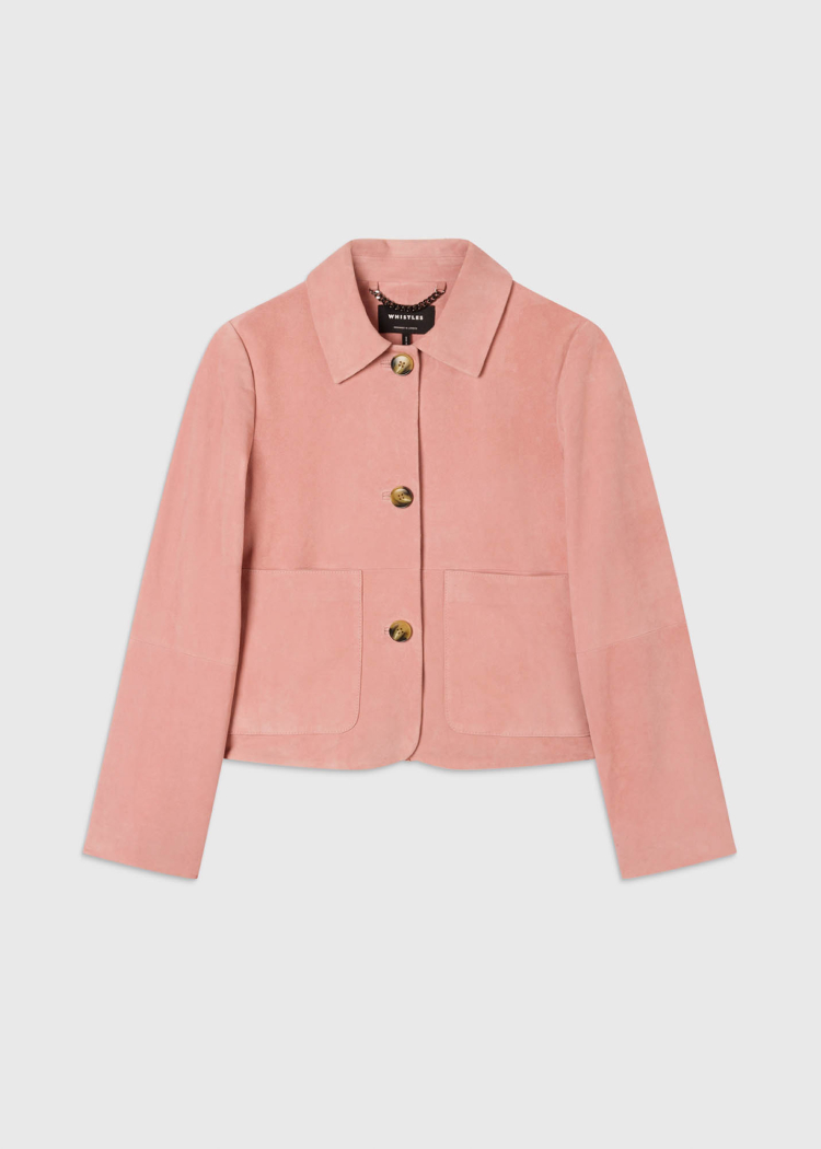 Pink Button Cropped Suede Jacket