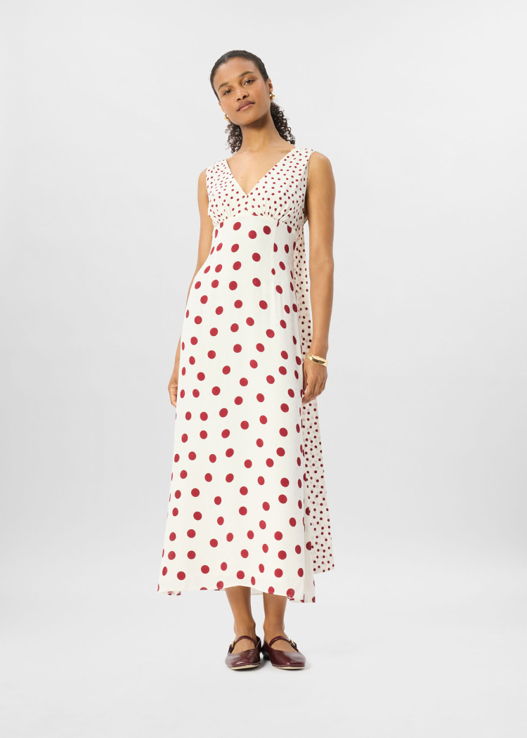 Cream Jacquard Spot Scarf Back Dress