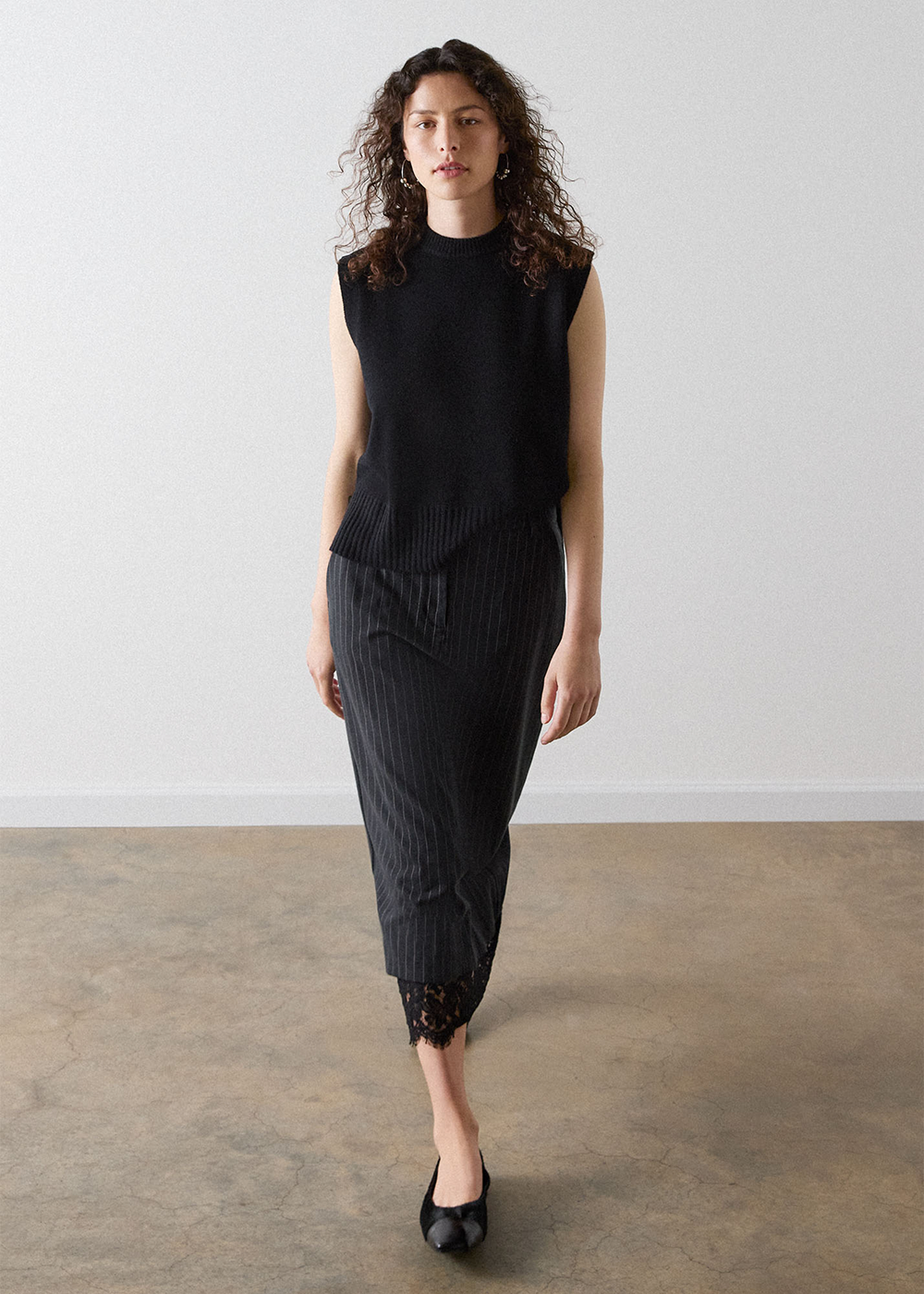 Grey Stripe Detachable Lace Skirt