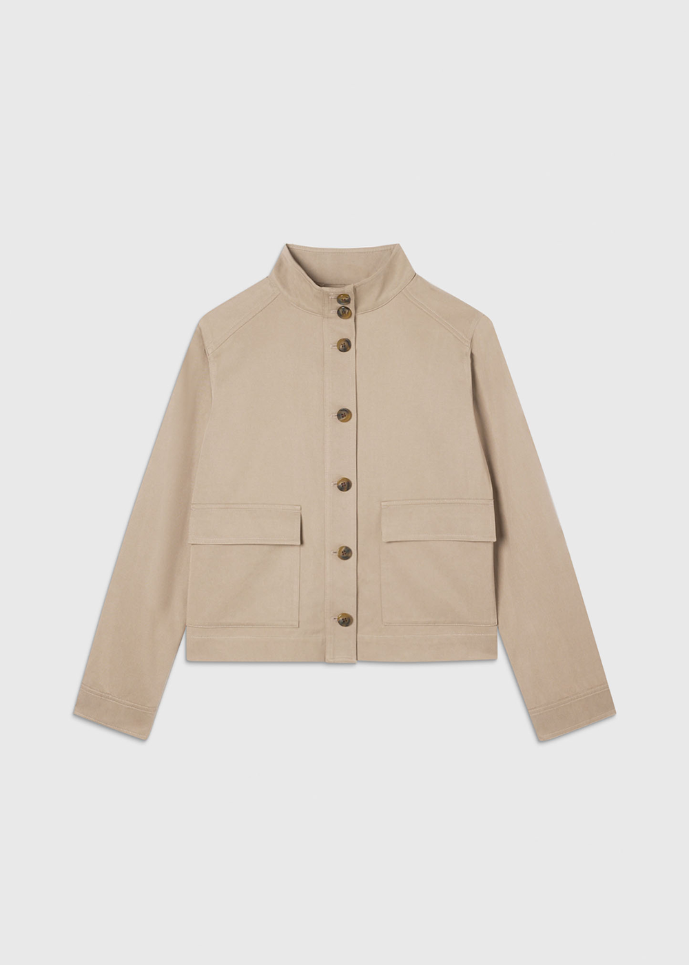 Taupe Funnel Neck Cotton Jacket