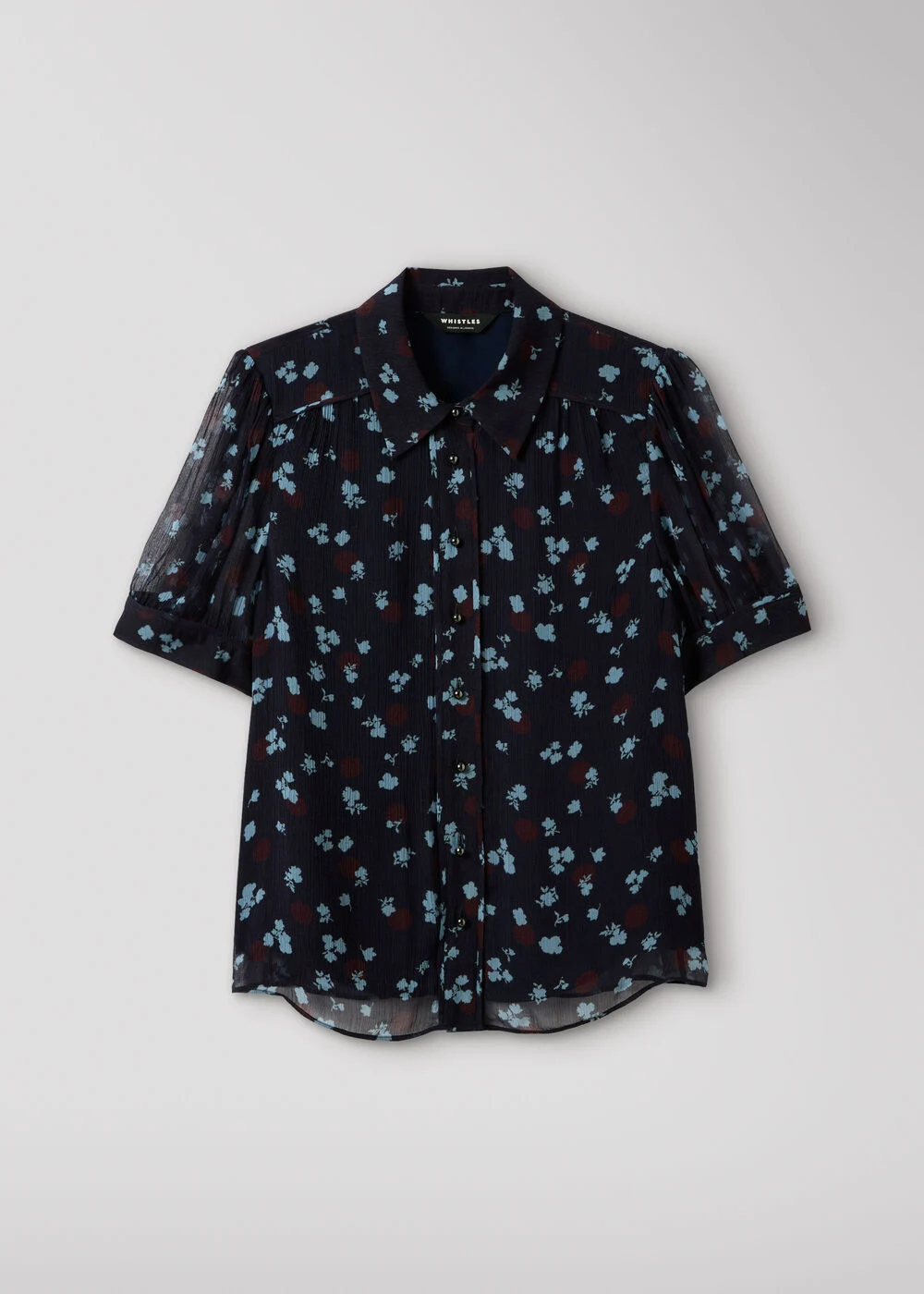 Navy Floral Short Sleeve Viscose Pintuck Blouse