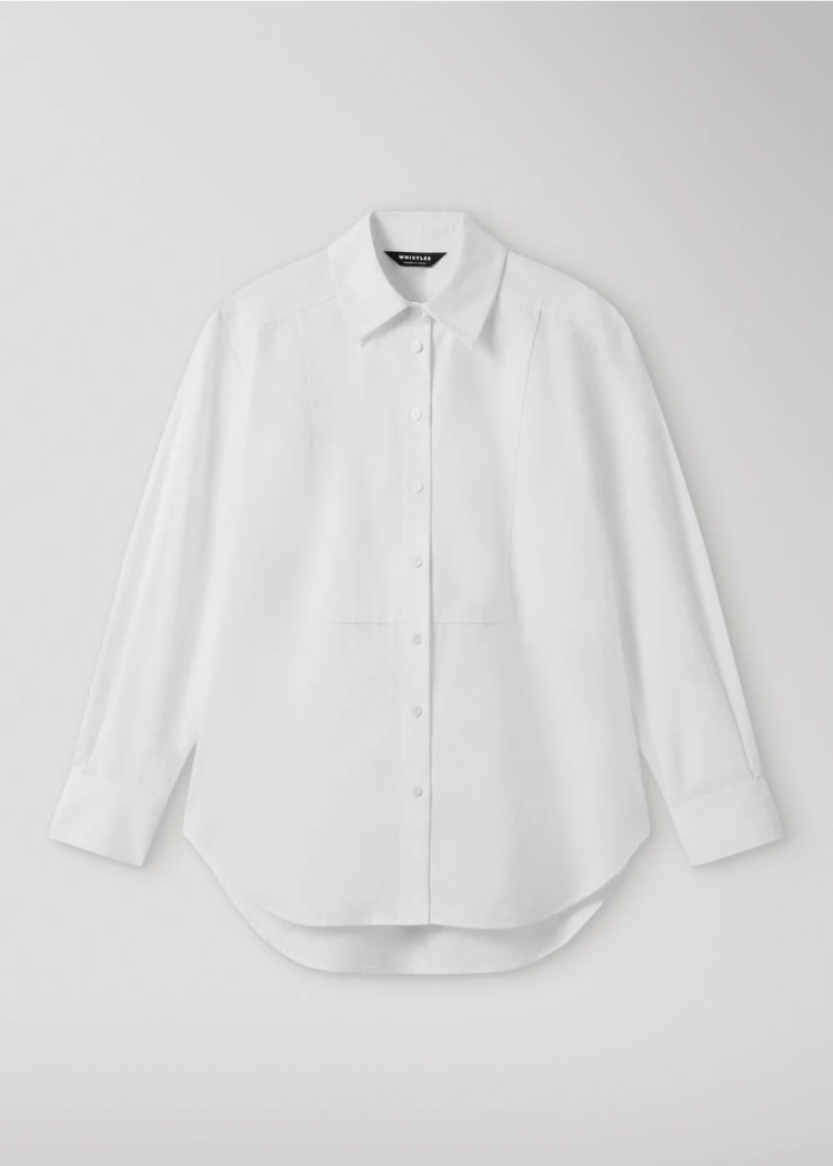 White Bib Detail Cotton Poplin Shirt