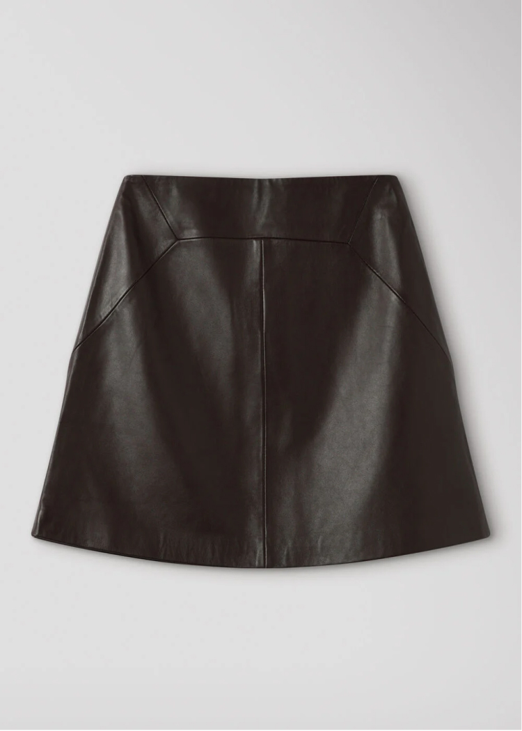 Brown Leather A line Skirt