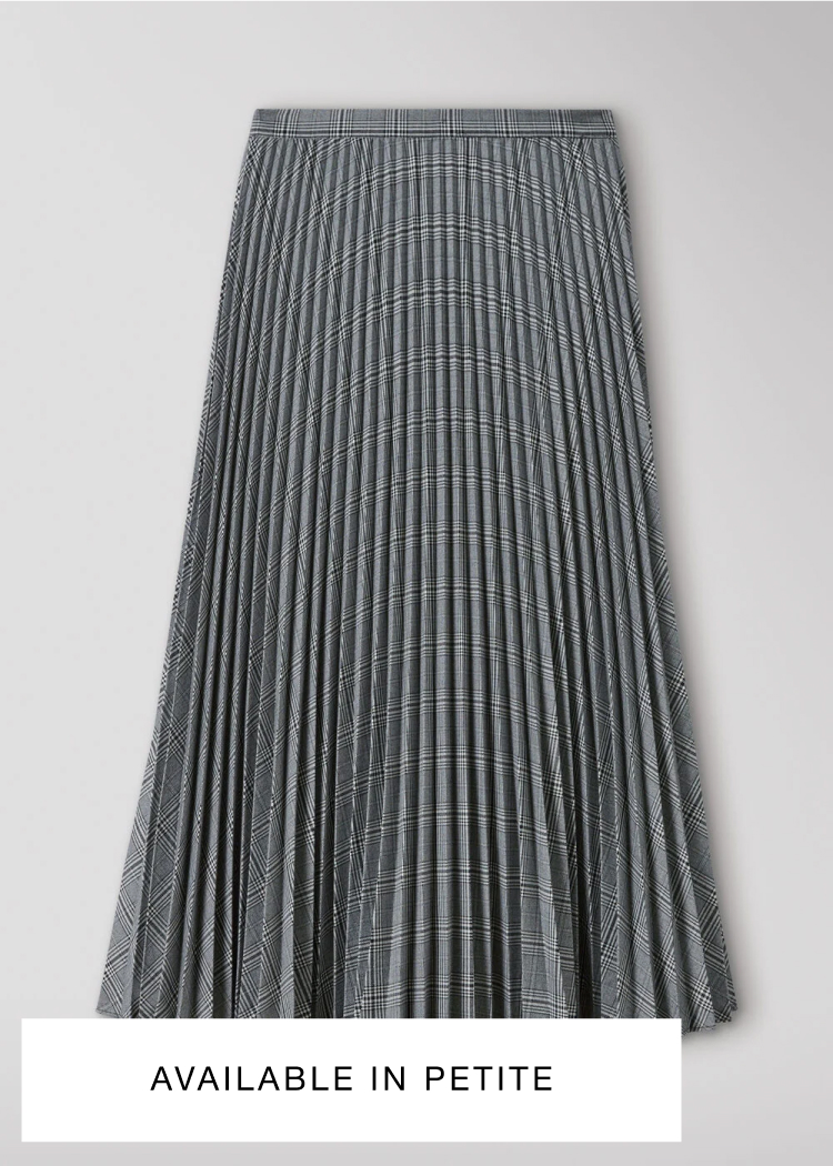 Grey Check Pleated Midi Skirt