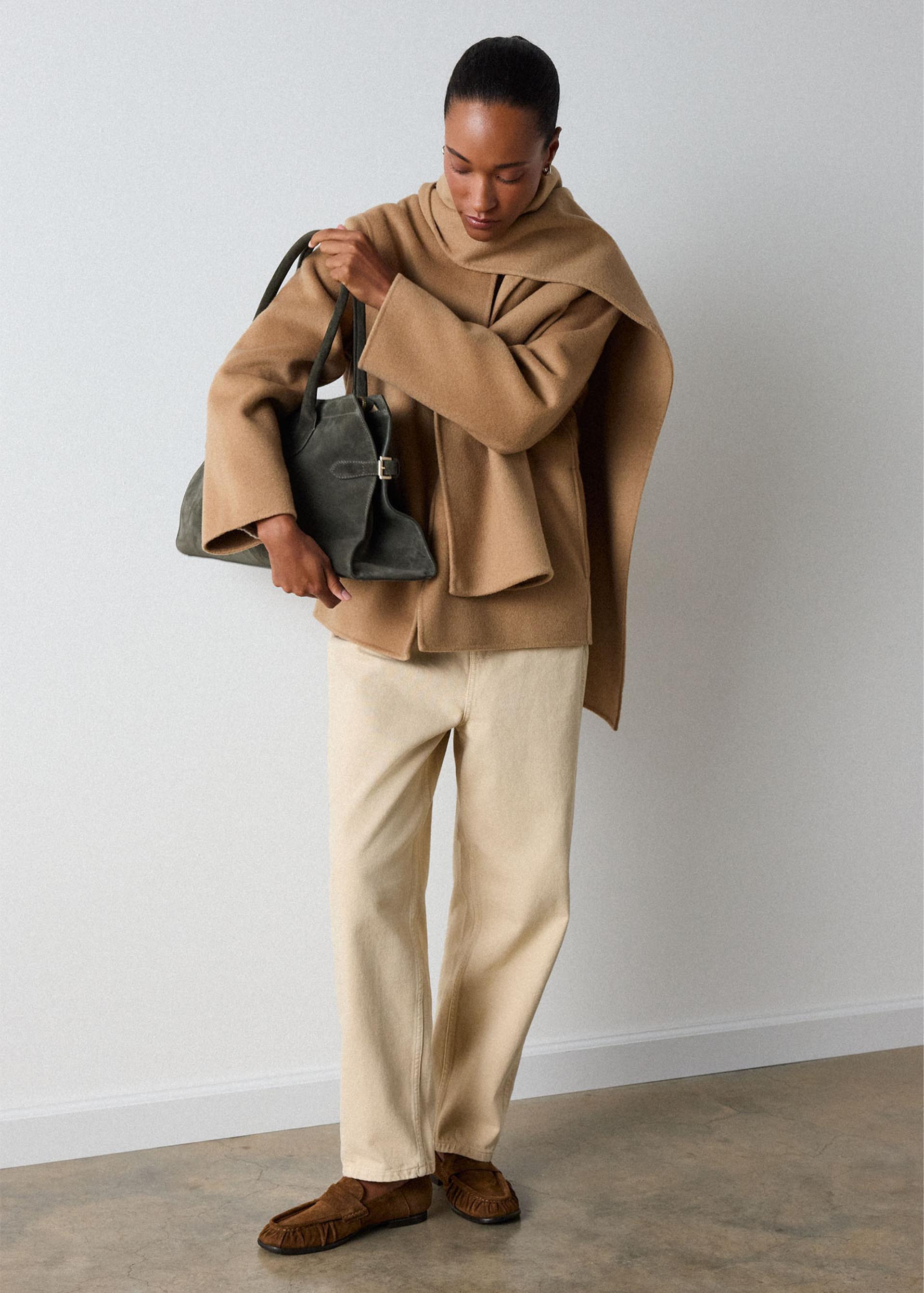 Camel Double Faced Scarf Coat