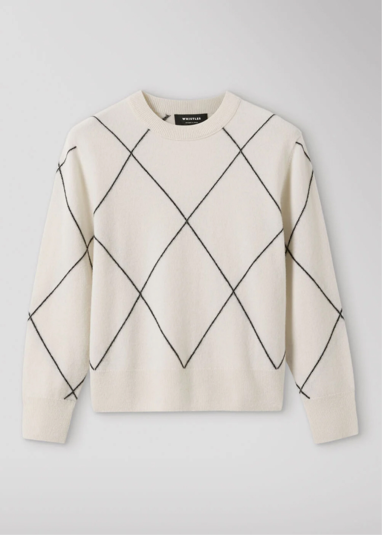 Ivory Wool Contrast Diamond Knit