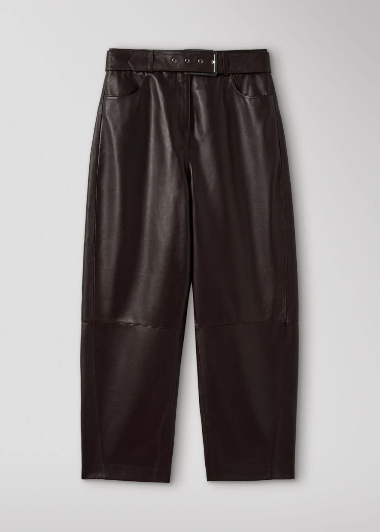 Brown Belted Leather Barrel Trouser