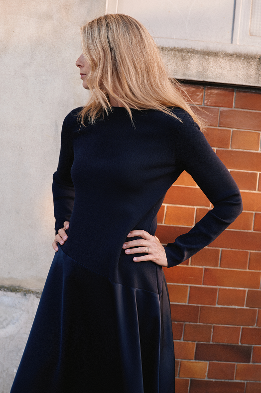 Navy Knit Hybrid Lace Trim Dress