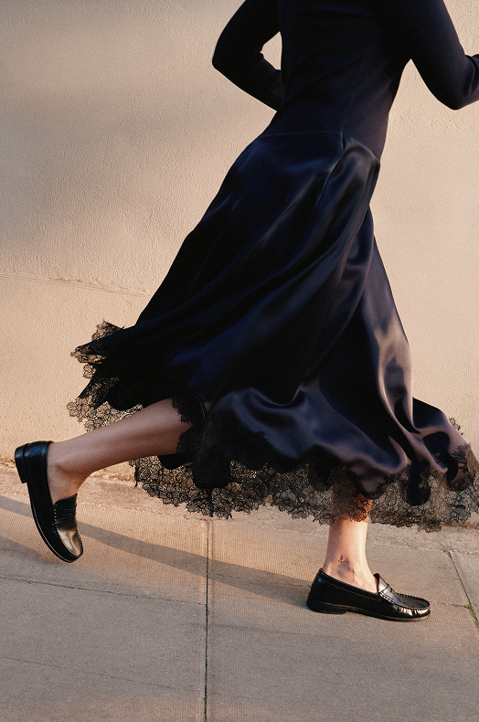 Navy Knit Hybrid Lace Trim Dress
