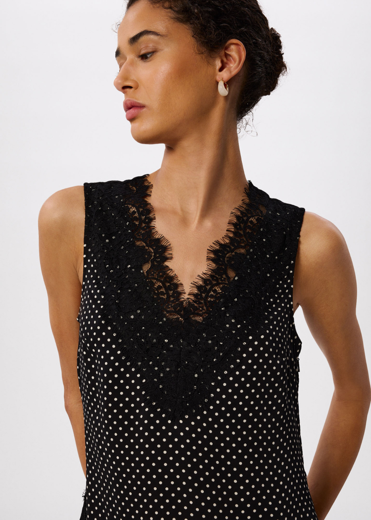Black Mini Spot Lace Trim Top