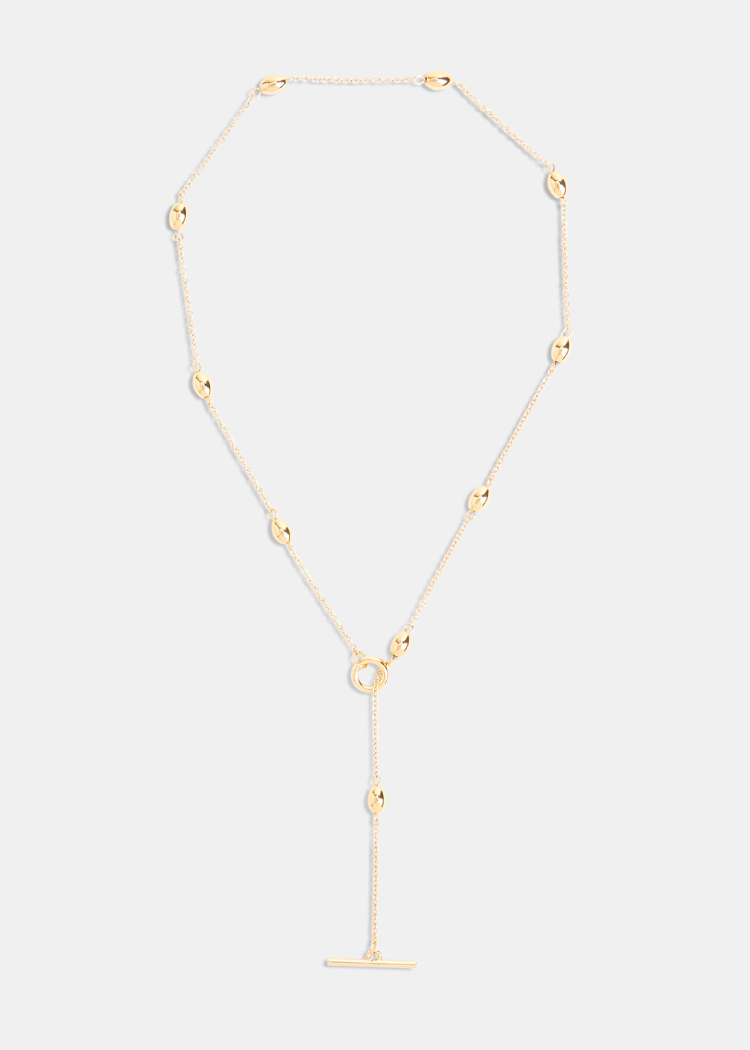 Gold Oval Beaded T Bar Necklace