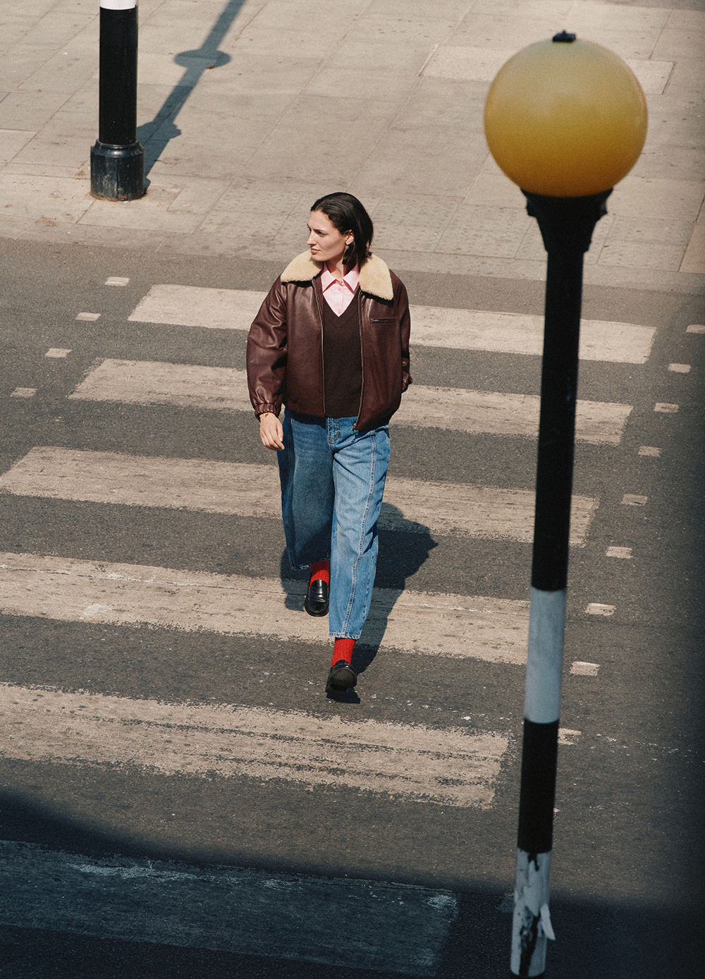 Burgundy Shearling Trim Leather Bomber
