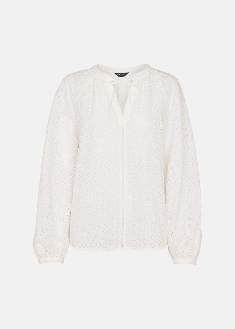 White Broderie V Neck Blouse