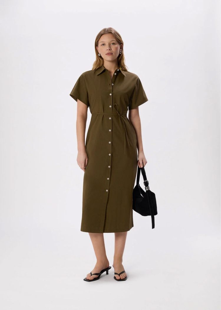 Khaki Cut Out Back Poplin Midi Dress
