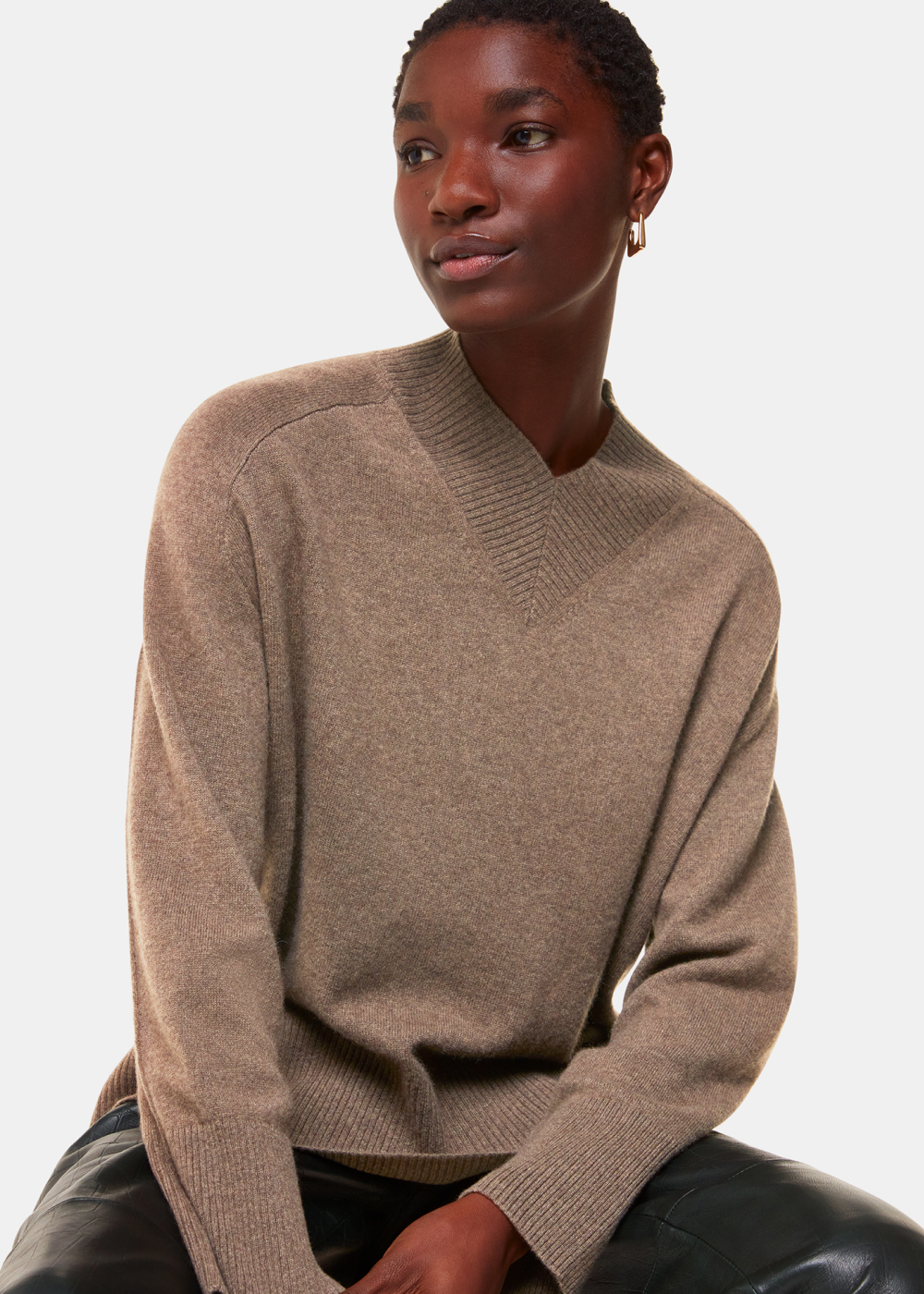 Neutral Cashmere V Neck Knit