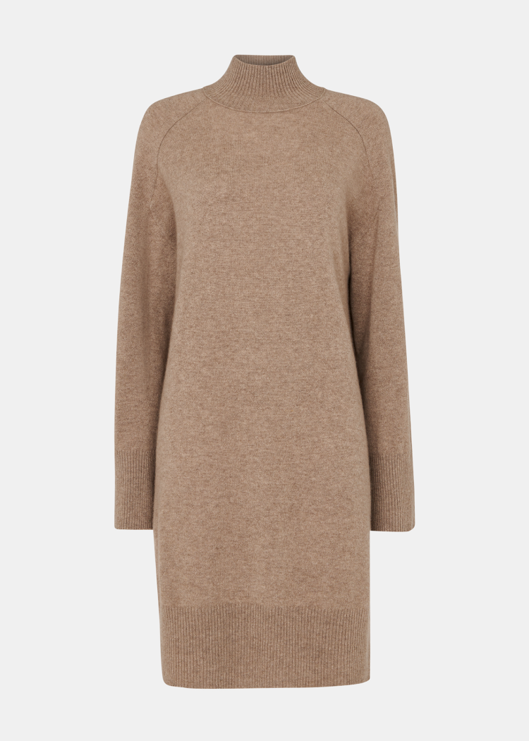 Oatmeal Cashmere Funnel Neck Dress