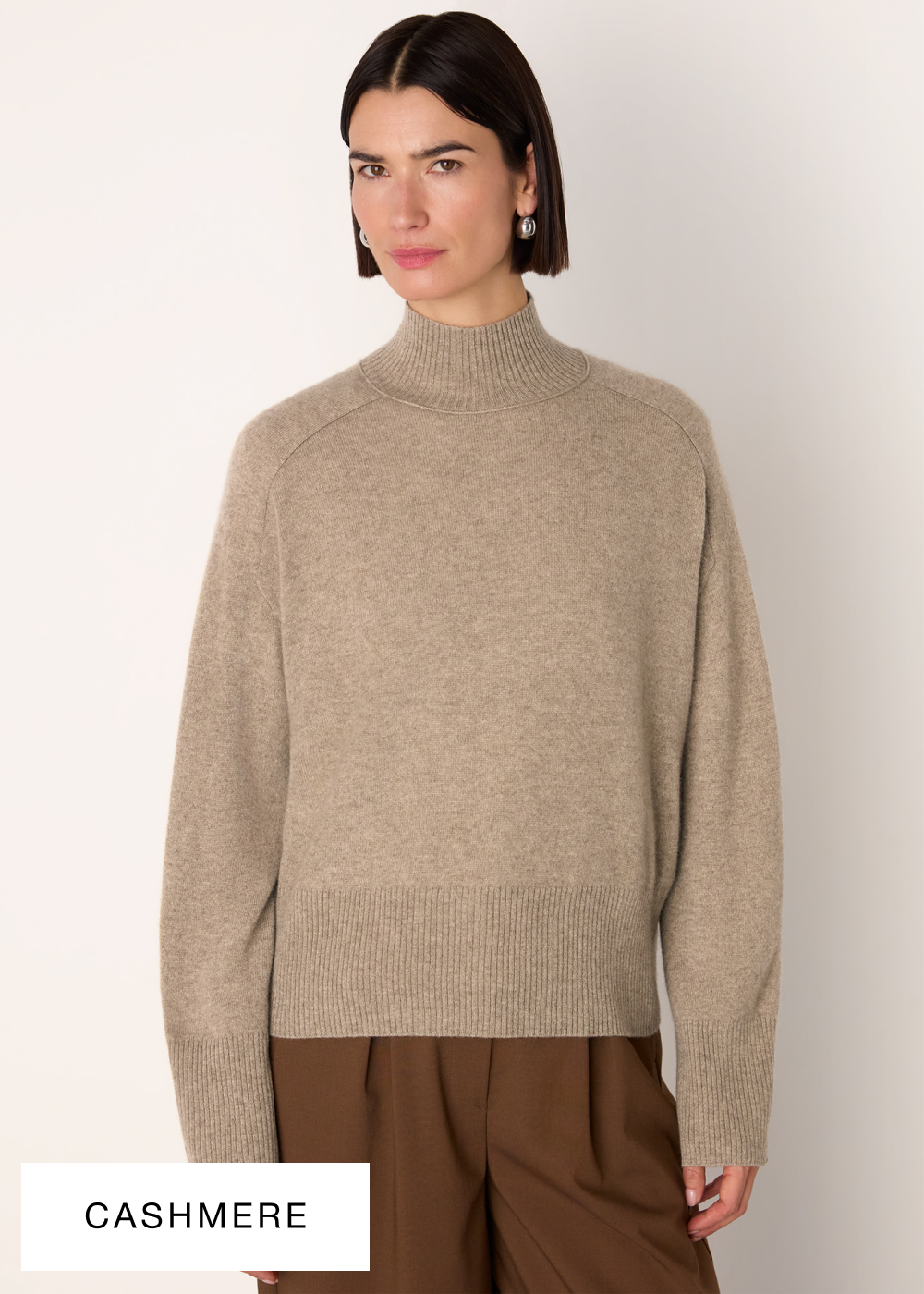Oatmeal Cashmere Funnel Neck
