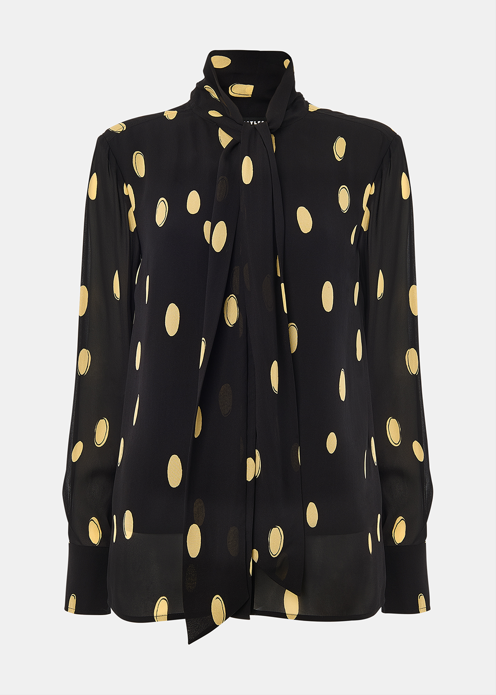 Black Abstract Spot Tie Neck Blouse