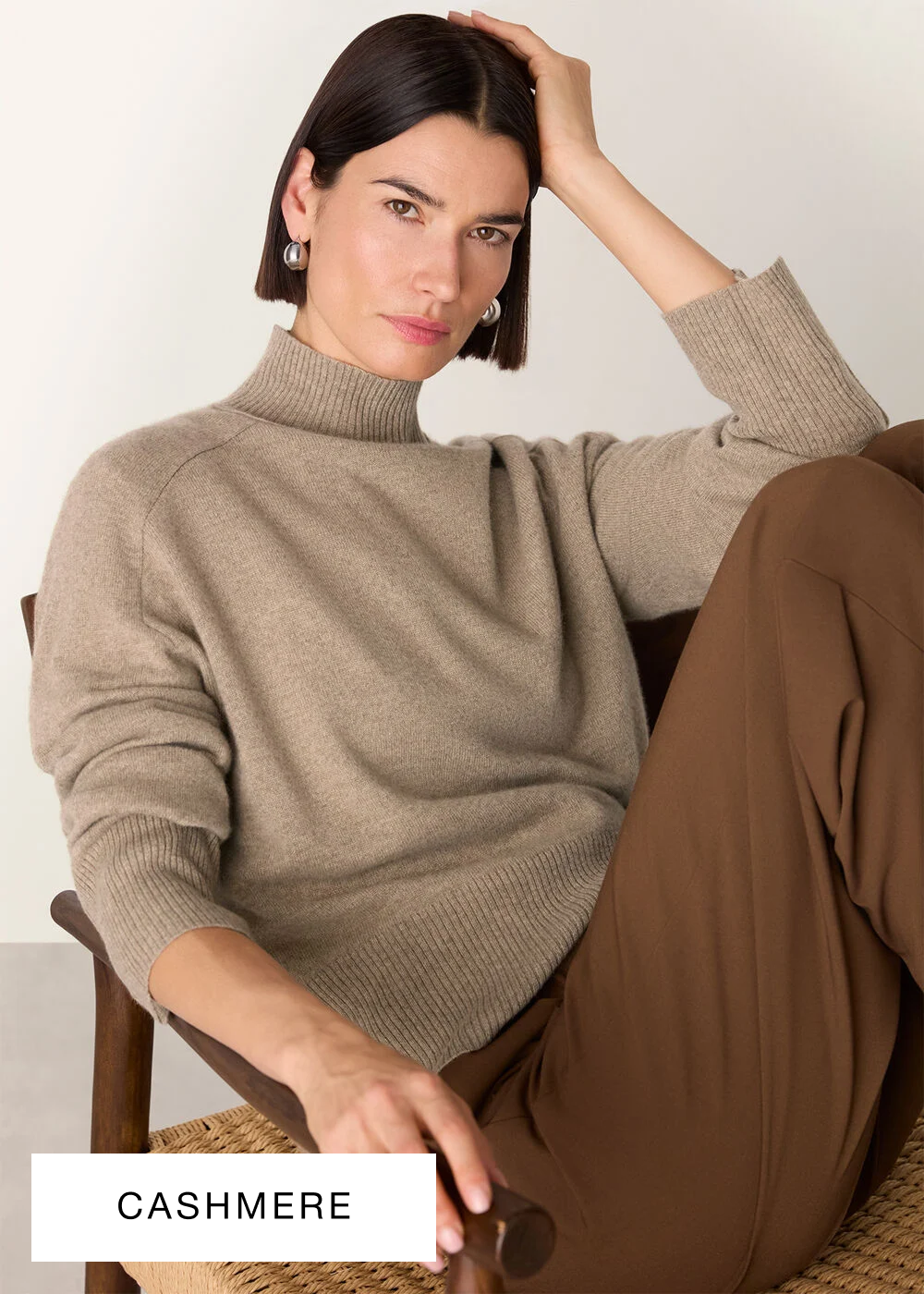 Oatmeal Cashmere Funnel Neck