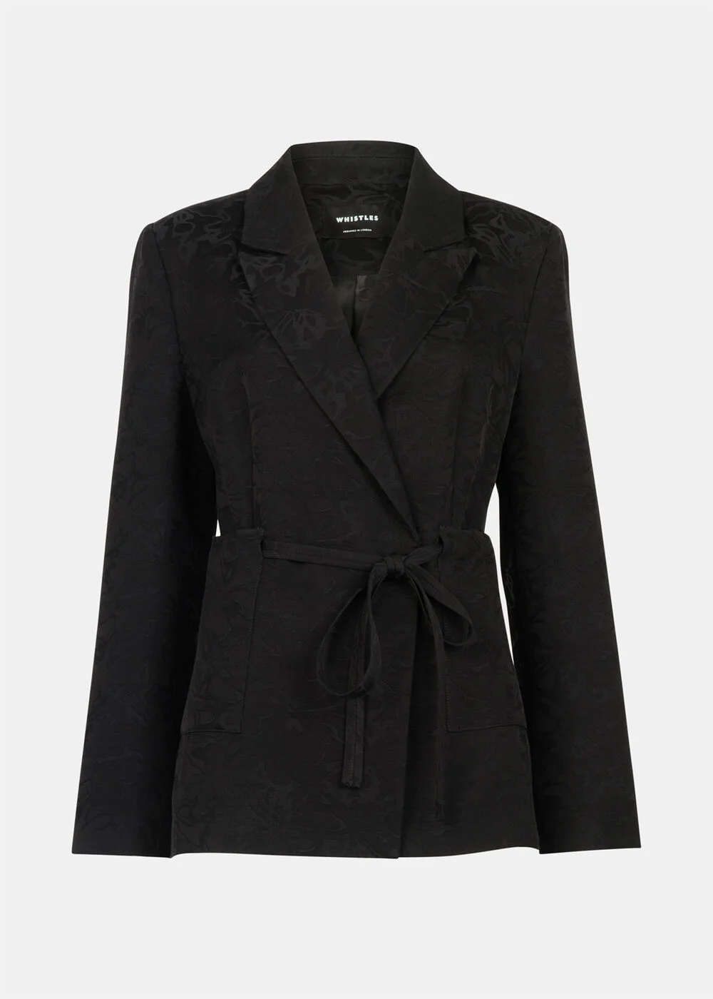 Black Jacquard Tie Waist Blazer