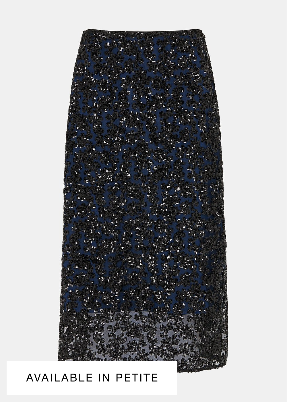 Black Floral Sequin Midi Skirt