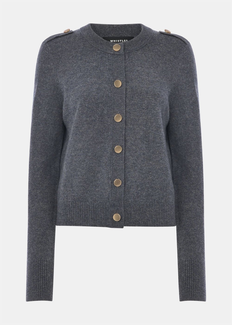 Dark Grey Military Crew Neck Cardigan