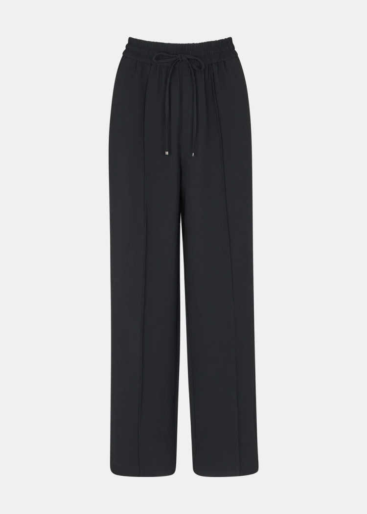Black Drawstring Waist Crepe Trouser
