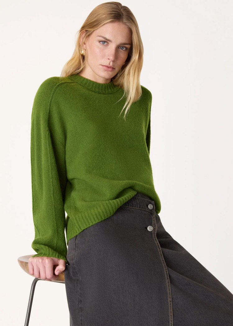 Green Wool Mix Seam Detail Knit