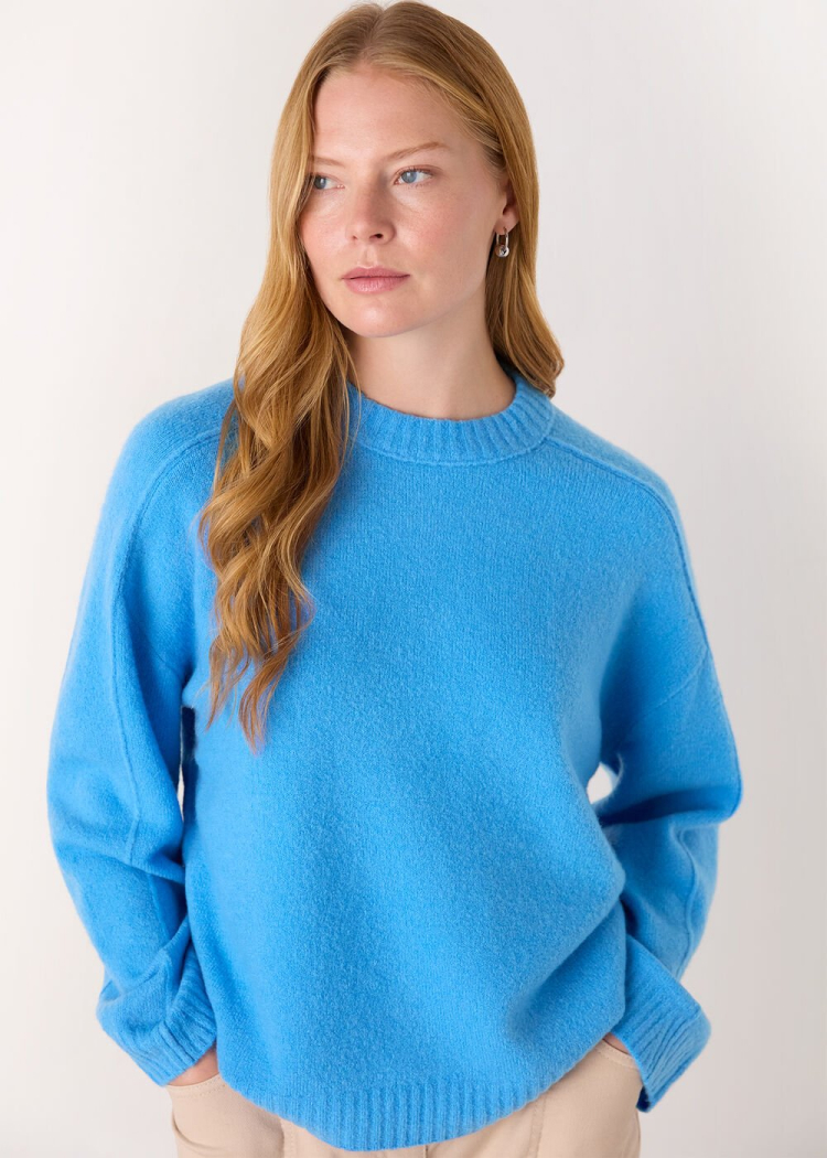 Blue Wool Mix Seam Detail Knit