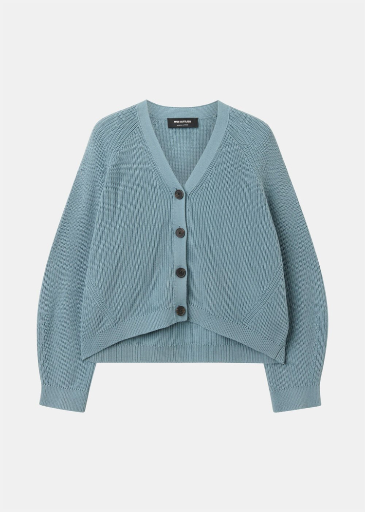 Blue V Neck Cotton Cardigan