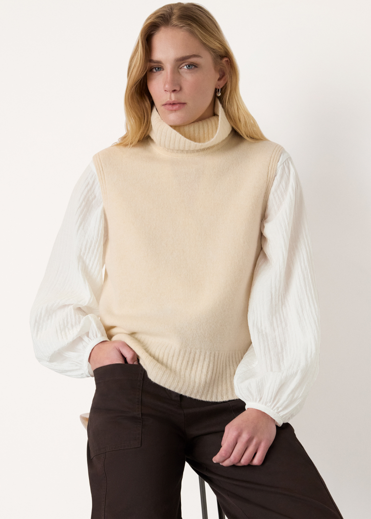 Ivory Roll Neck Detail Tank