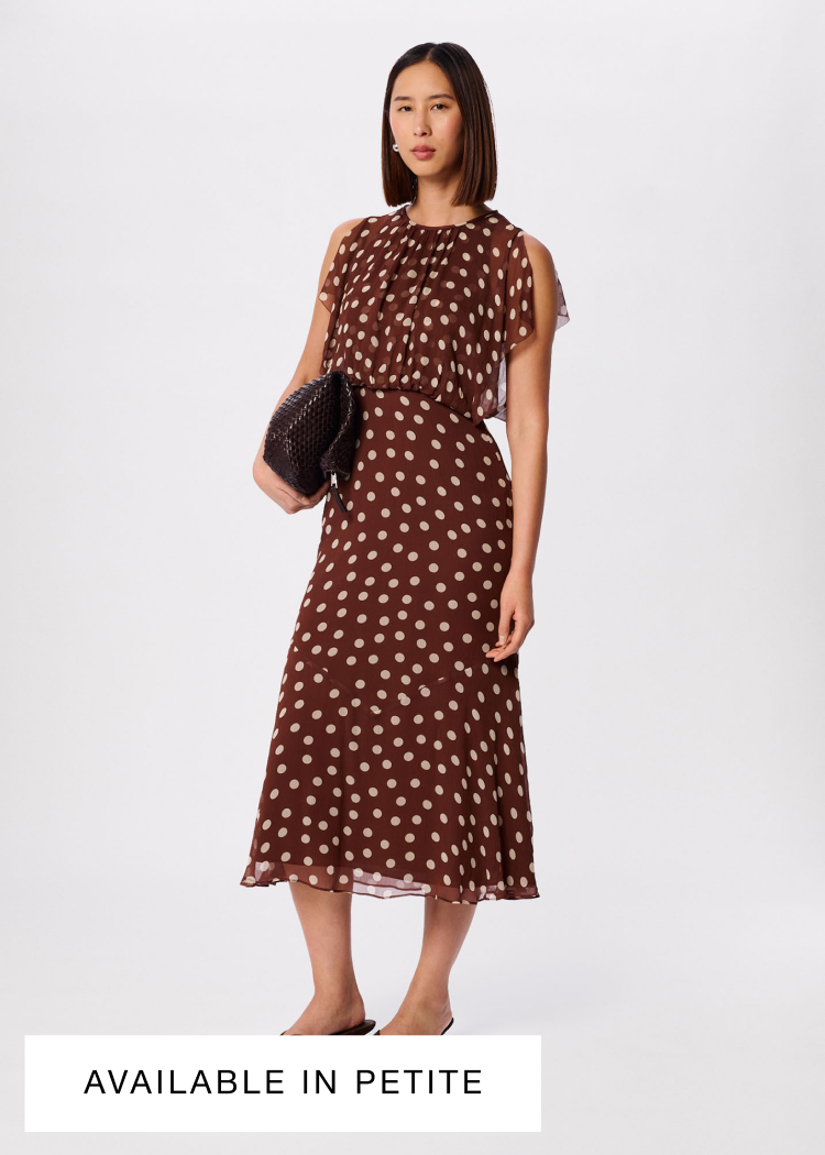 Brown Polka Dot Print Midi Dress