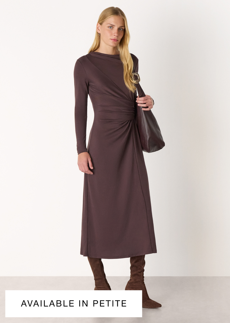 Chocolate Ruched Detail Midi Dress